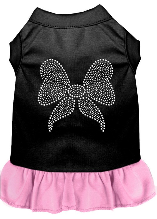 Rhinestone Bow Dresses Black with Light Pink XXL